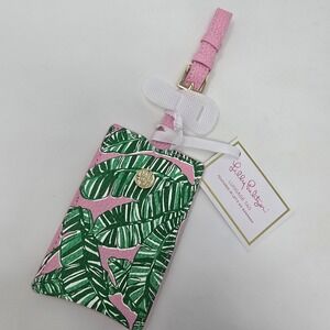 Lilly Pulitzer Lets Go Bananas Pink Green Luggage Tag Faux Leather Travel NWT